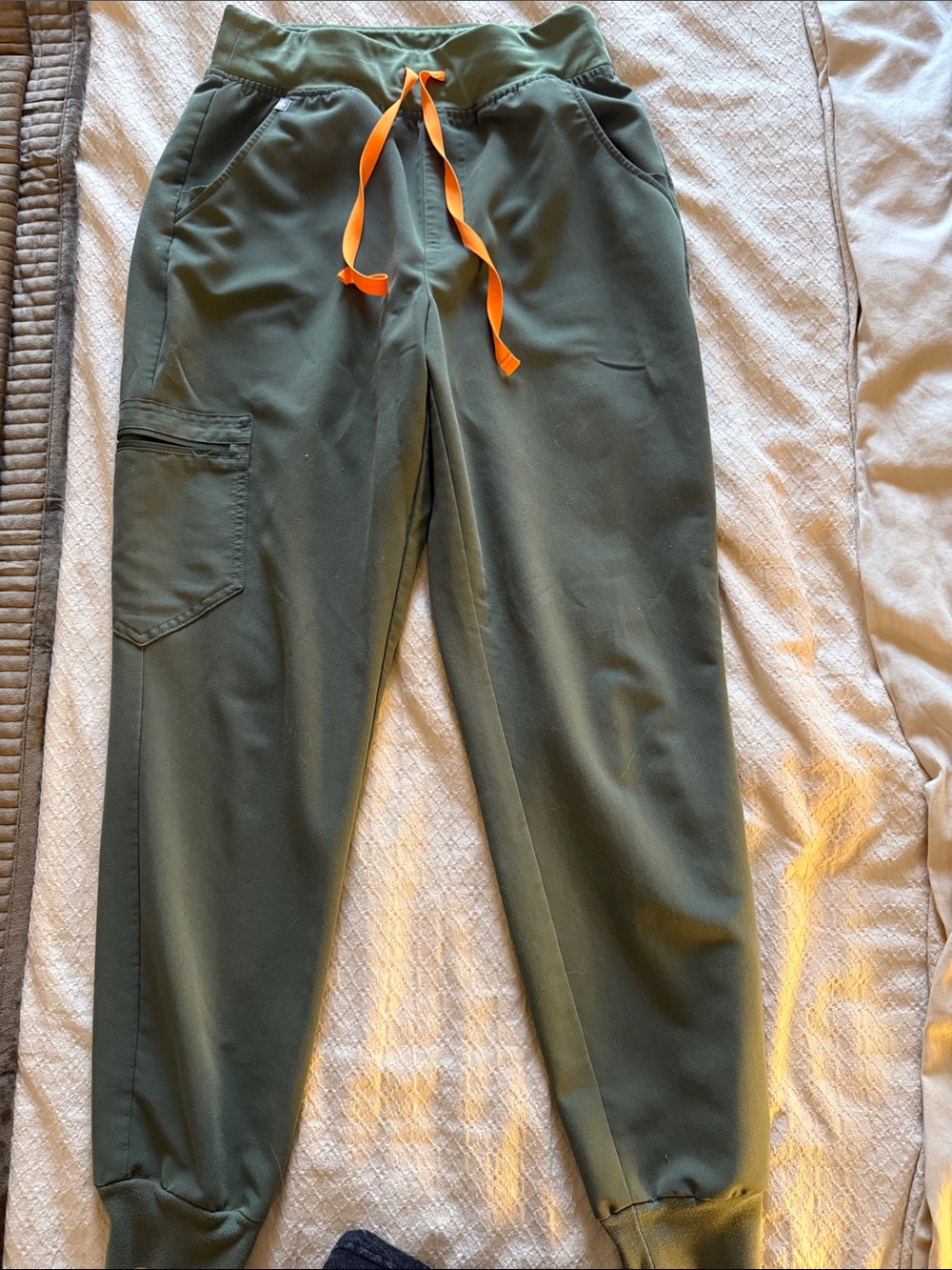 Figs Olive Green Cargo Joggers with Orange Drawstring